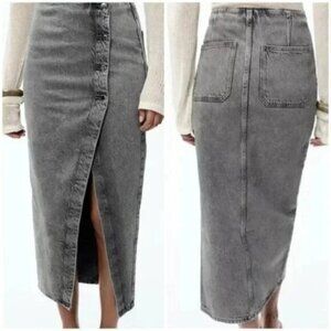 [⭐ PRICE FIRM] ZARA Denim Crossover Midi Skirt in Dark Gray Z1975 SMALL S